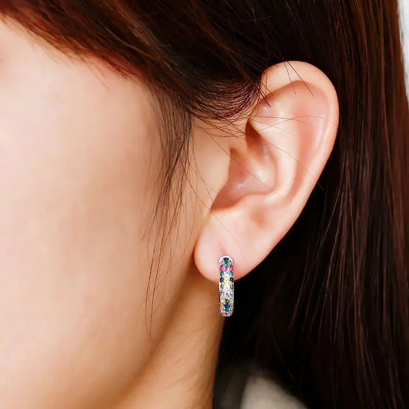 Hoop Earrings Fashion Round Mini Half Hoop Colorful Zircon Ladies Luxury Jewelry