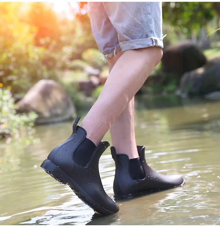 Litfun Women Chelsea Rain Boots Shiny Ankle Boots Waterproof Upper Toe Elastic Band Low Sole Fashion Non-slip Comfortable Boots