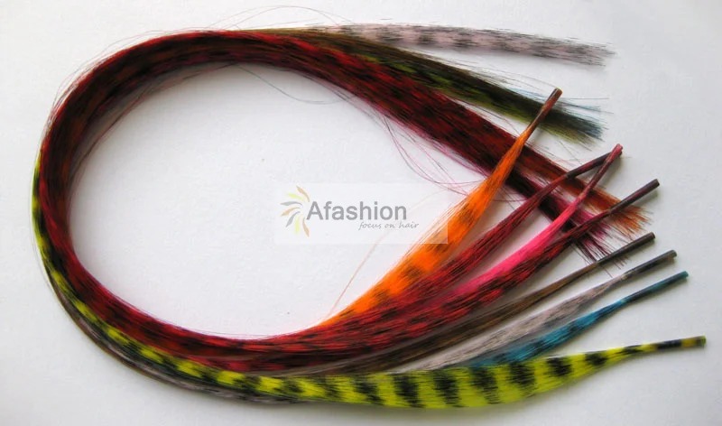 100pcs grizzly feather hair extension 18 inch I tip synthetic hair vivid color salon styling tools 2