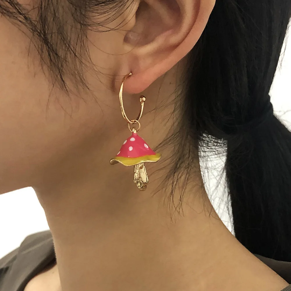 Elegant And Dreamy Mushroom Oil Drop Earrings With Colorful Oil