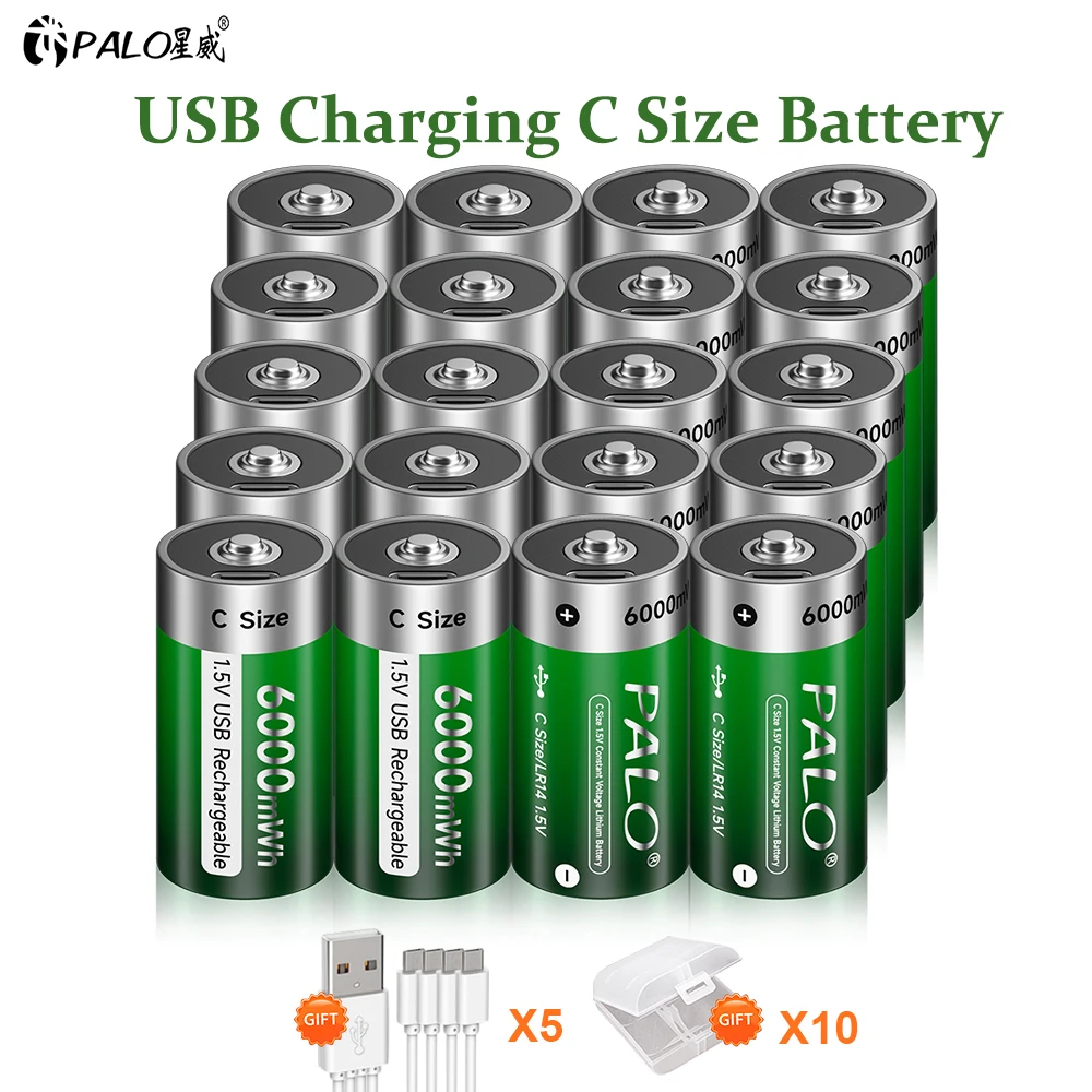 Palo Type C 1.5V C Size Rechargeable Batteries C Type Lipo LR14 Battery