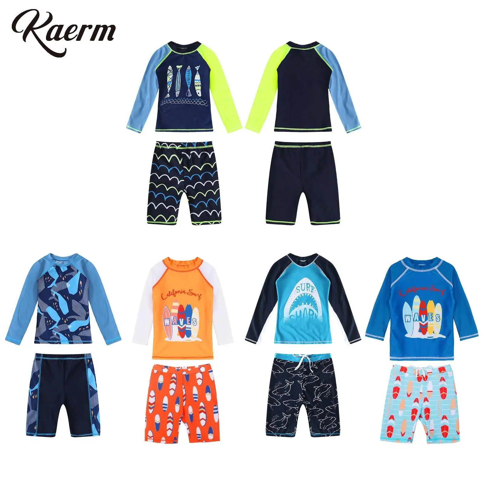 

Kids Boys 2 Pcs Swimsuit Shark Bro Swim Shirts with Trunks Surfing Rashguard Set Beach Bathing Suit Swim Class Uniform