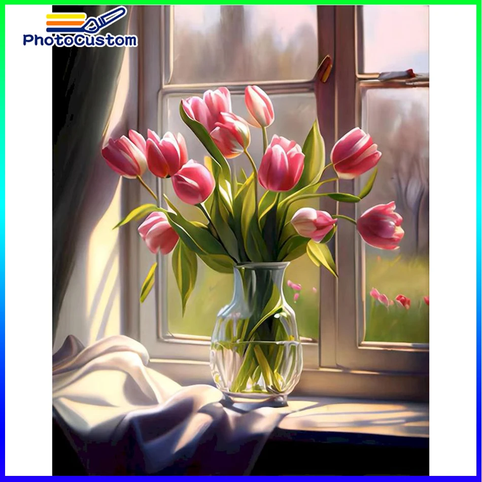 

PhotoCustom Oil Painting By Numbers Flower Landscape Diy Modern Wall Art Canvas Acrylic Paint Unique Gift Home Decoration Kit