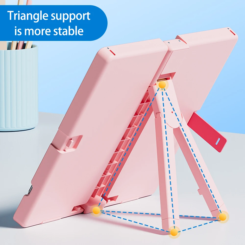 tenwin 2in1 Multi-function Pencil Box & Foldable Reading Bookshelf Dual Layers Pen Case Portable for Girls Office Student