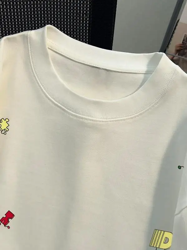 Fun Print Pure Cotton ort Sve T-irt ex Casual Wear Summer Top Guangzhou Thirteenth Fac Outlet Goods