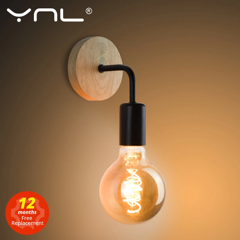 나무 벽 램프 빈티지 Sconce 벽 조명기구 E27 110V 220V 머리맡 복고풍 램프 산업 장식 식당 침실 조명