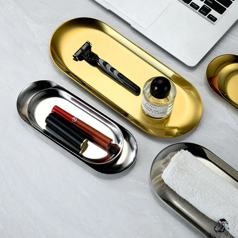 Oval Stainless Steel Gold Dining Plate Dessert Plate Nut Fruit Cake Tray Snack Kitchen Western Steak Kitchen Dish Fruit Plate Ceramic Dessert Plates