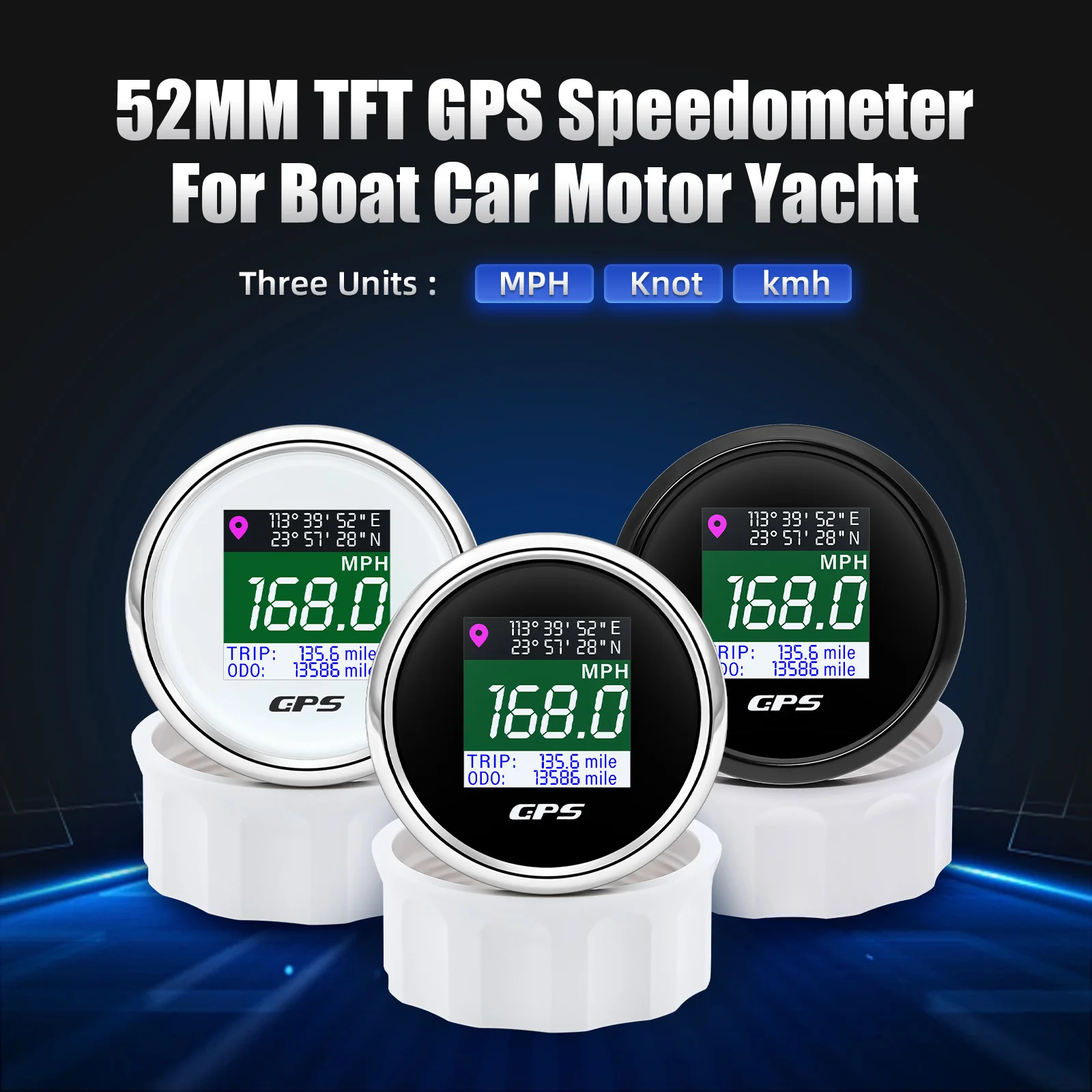 52mm Waterproof TFT Screen LCD Digital GPS Speedometer Gauge Km/h MPH Knots Adju