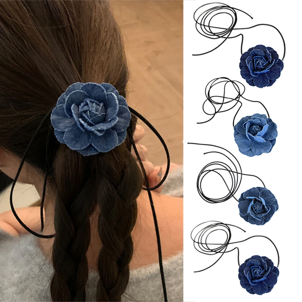 

Punk Gothic Elegant Big Rose Flower Clavicle Chain Necklace For Women Bridal Adjustable Choker MariageY2K Denim Necklace Jewelry