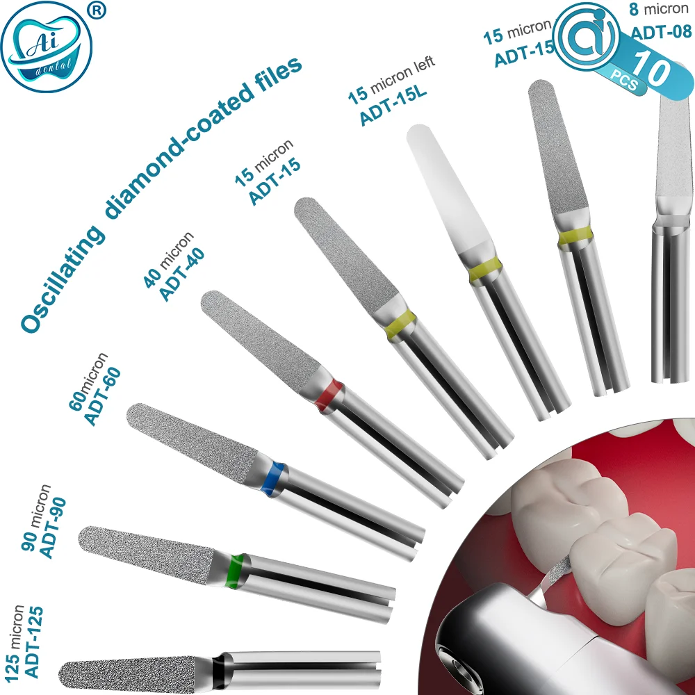 AI-ADT Dental Oszillierende Diamantbeschichtete Feilen Kieferorthopädisches Handstück Interproximal Abisolieren Sägeblätter 10 Stück/8 Stück Mischgrößen
