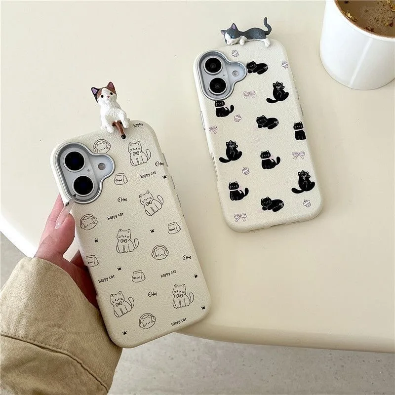 Cute 3D Cat Toy Leather-Style Soft Phone Case