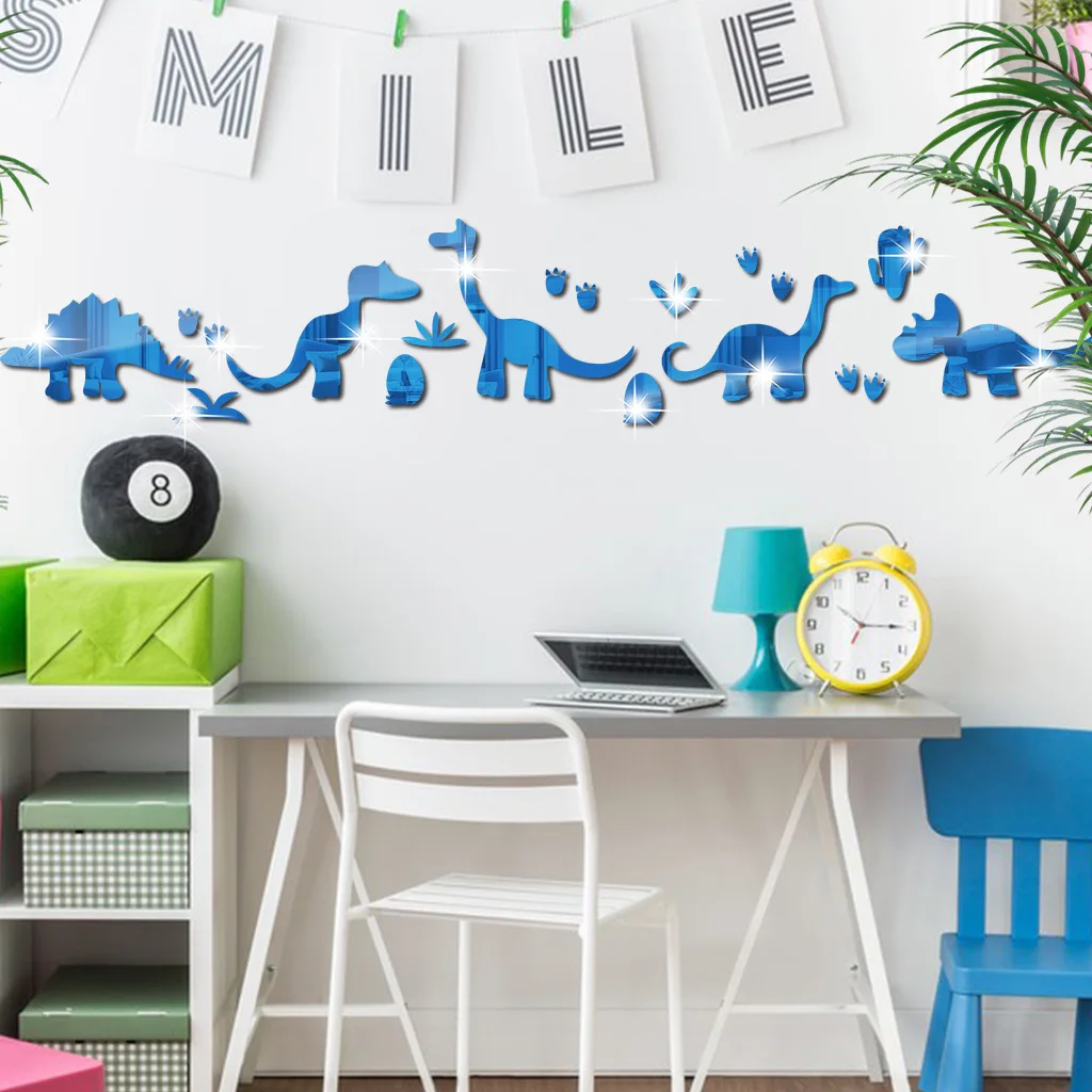 Five Dinosaurs 1mm Thickness Mirror Acrylic Wall Stickers Cute Dinosaur Children's Room Decorative Stickers