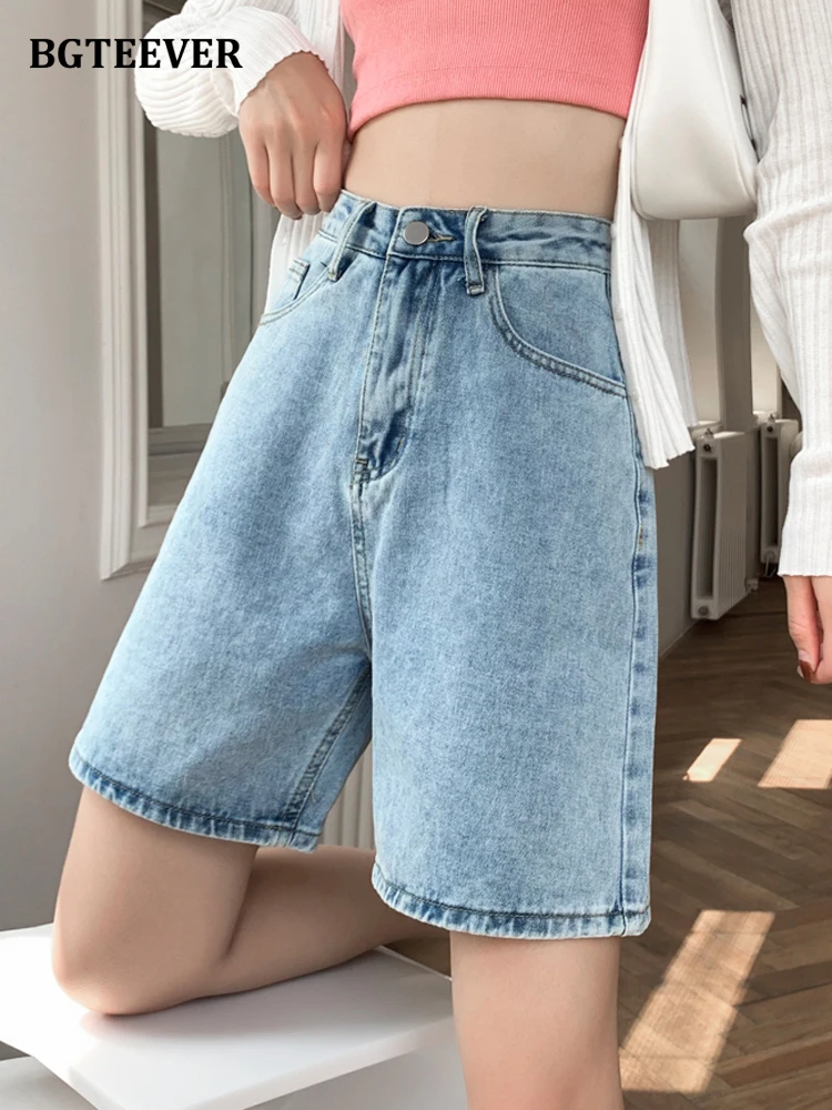 nike dri fit shorts BGTEEVER Casual Loose Women Wide Leg Jeans Shorts 2022 Spring Summer Chic Pockets High Waist Ladies Denim Shorts compression shorts