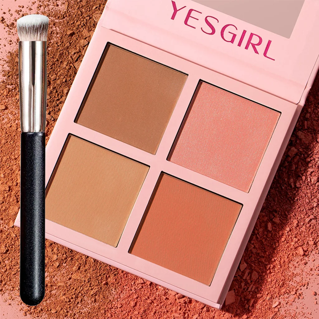 Four Color Blush Roll Brush Set Matte Highlight Brightening Blush All-In-one Non-Fly Powder White Eyeshadow Rouge Tray