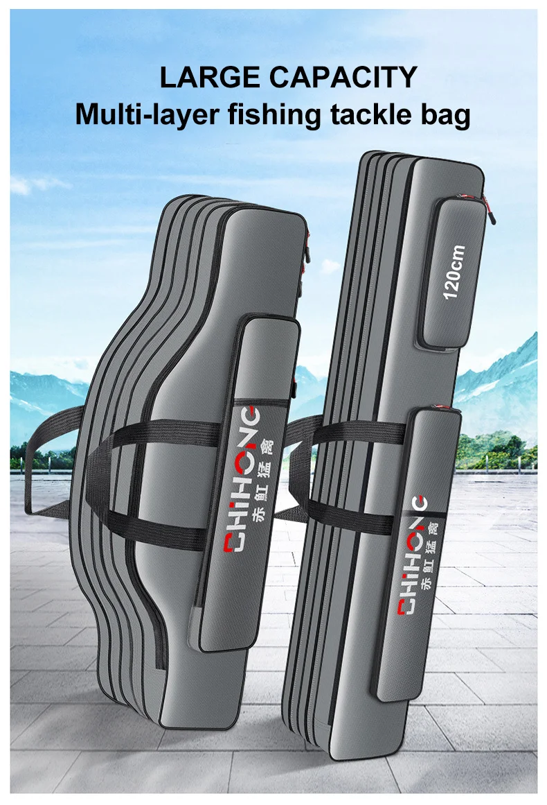 Description Picture 2 of itemMultifunctional Belly Fishing Rod Bag Waterproof 2/3 Layer 70CM-130CM Fishing Gear Storage Bag Large Capacity Tackle Bag XA86G