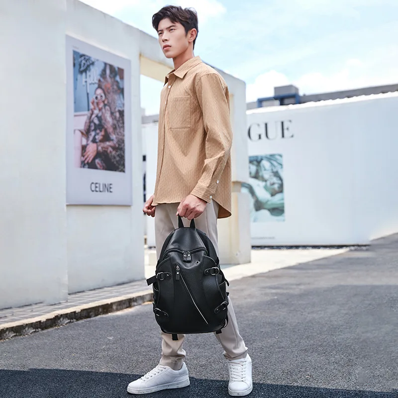 Backpack Men Multifunction USB Charging Fashion Business Casual Travel Anti-theft Waterproof Pu Laptop Backpack School