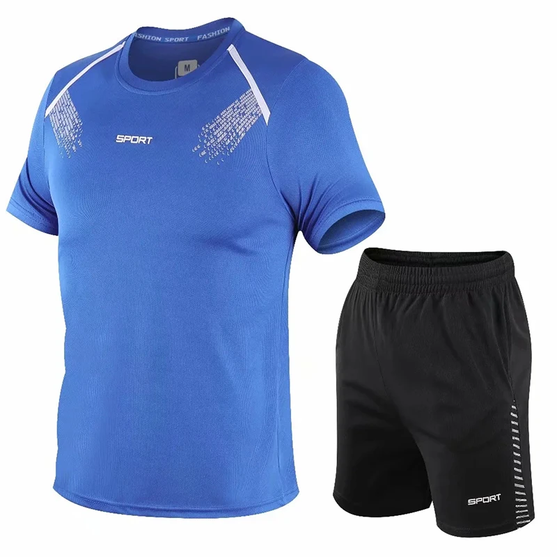 2 Pcs/Set Running Suits Men Sprint T Shirst And Shorts Quick Dry Prints