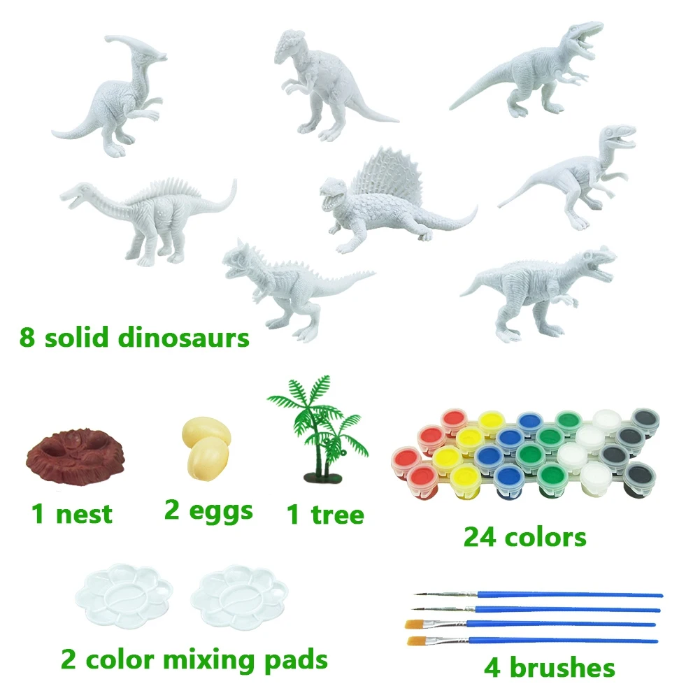 Baby-43PCS DIY 페인트 공룡 흰색 빈 모델 손 그림 공룡 낙서 게임 패드