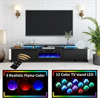 110" Large Fireplace TV Stand Set , Includes 70" 2-Tier Fireplace TV Stand, TV Console with LED Light for Living Room, Black 2