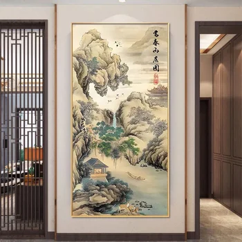 Dwelling in Fuchun Mountains version verticale, kit de broderie au point de croix imprimé sur toile 11CT, ensemble de couture au point de croix 1