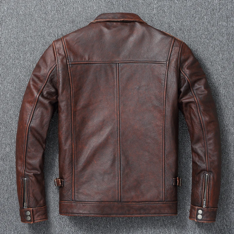 Genuine Leather Men's Retro Old-Fashioned Motorcycle Jacket Pure Head Layer Cowhide Slim-Fit lapel Coat Casual Trend men leather jacket