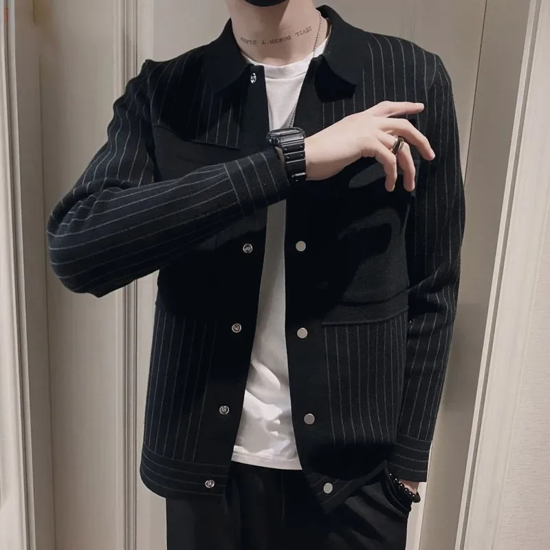 2023 KPOP Fashion Style Harajuku Slim Fit Tops Loose Casual Lapel All Match Knitwear Patchwork Cardigan Button Long Sleeve Blusa