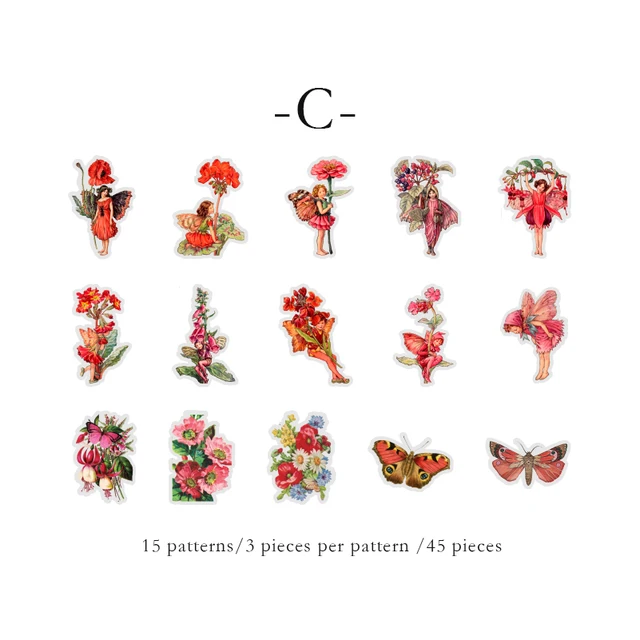 Mr.paper Boxed Flower Fairy Diary Series Decorative Diary Stickers Scrapbook Planner Japanese Decorative Stationery Stickers C