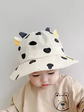  Kids Bucket Hats Korean Cow Shape Baby Cap Thin Trendy Boy Fashion Girl Cute Caps Fisherman Hat For Children 1-5 Years 