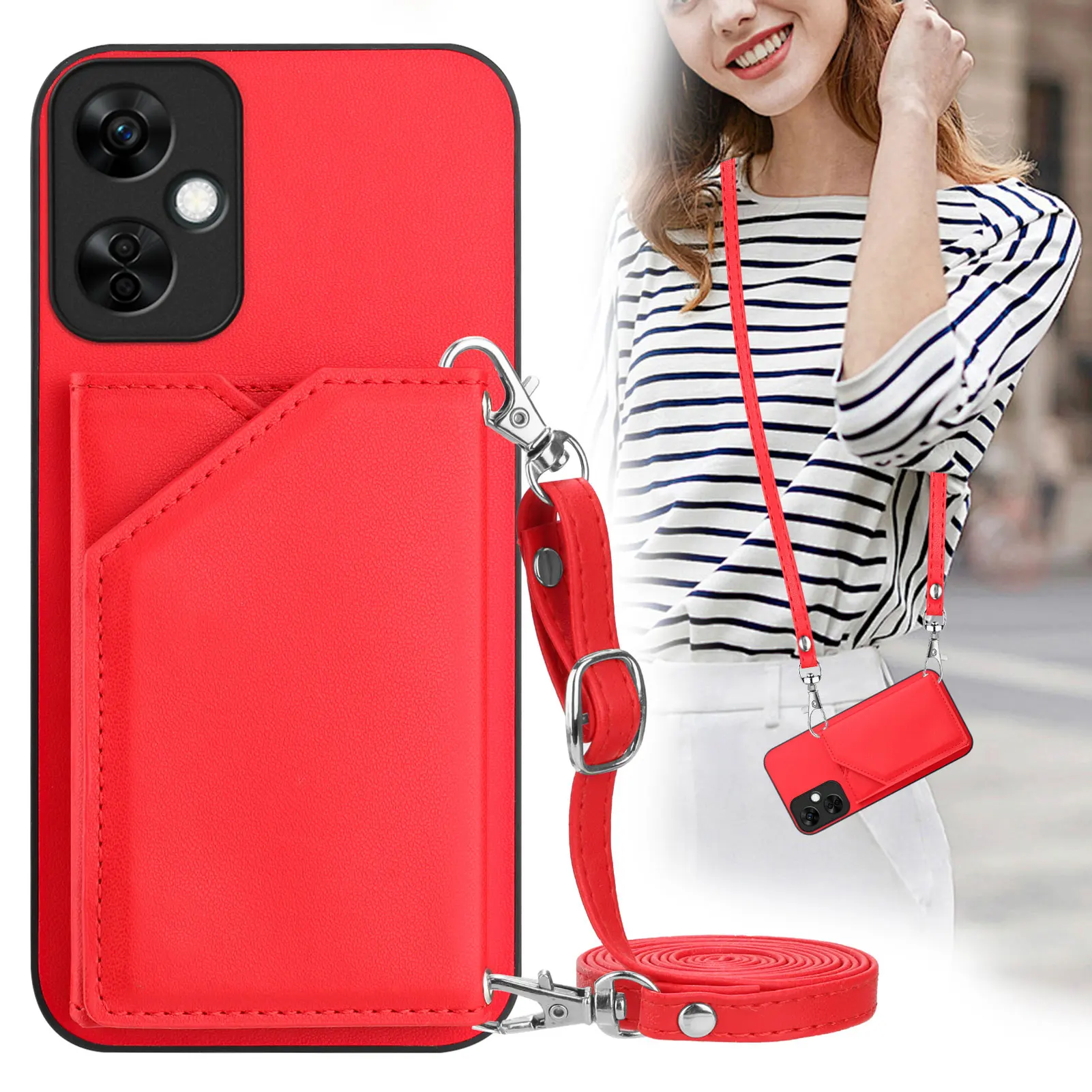 Crossbody Leather Wallet Strap Case with Lanyard