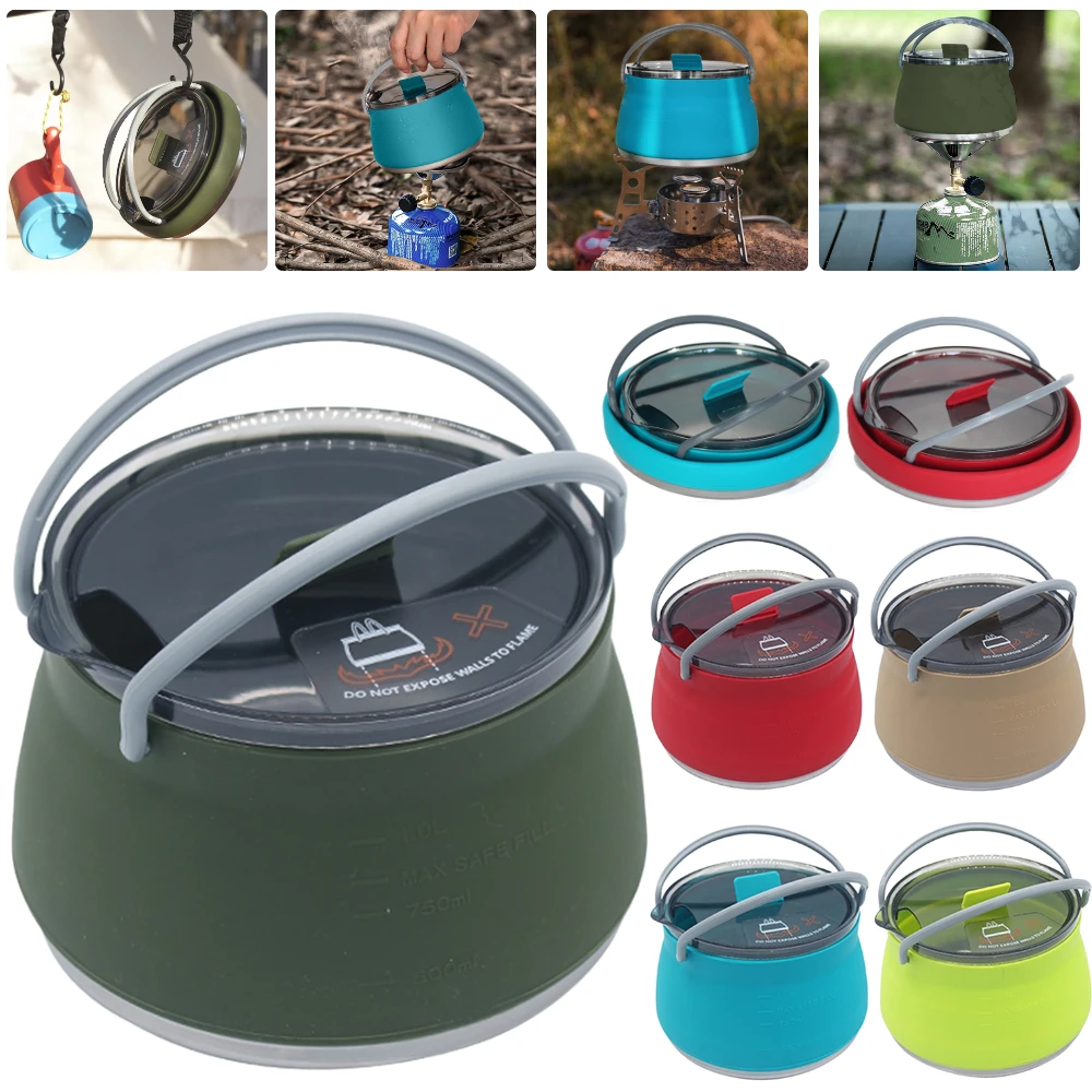 Outdoor Silicone Kettle Folding Camping Teapot Water Kettle Tableware Mini Boiling Water Pot with Handle for Fishing Travel with folding kettle portable folding kettle