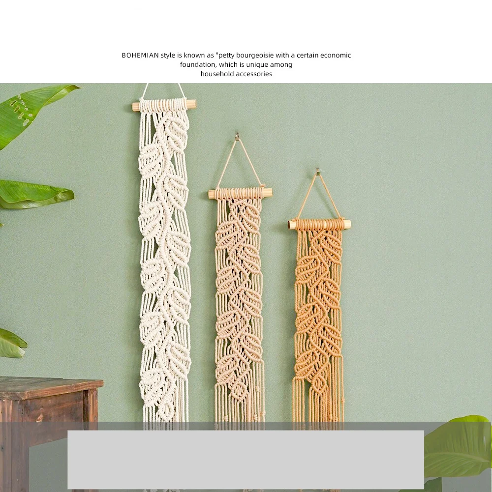 Nuovo INS Vento Corda di cotone Intrecciata a mano Foglia Arazzo Decorazione bohémien Decorazione domestica Appendiabiti da parete_voghion.com