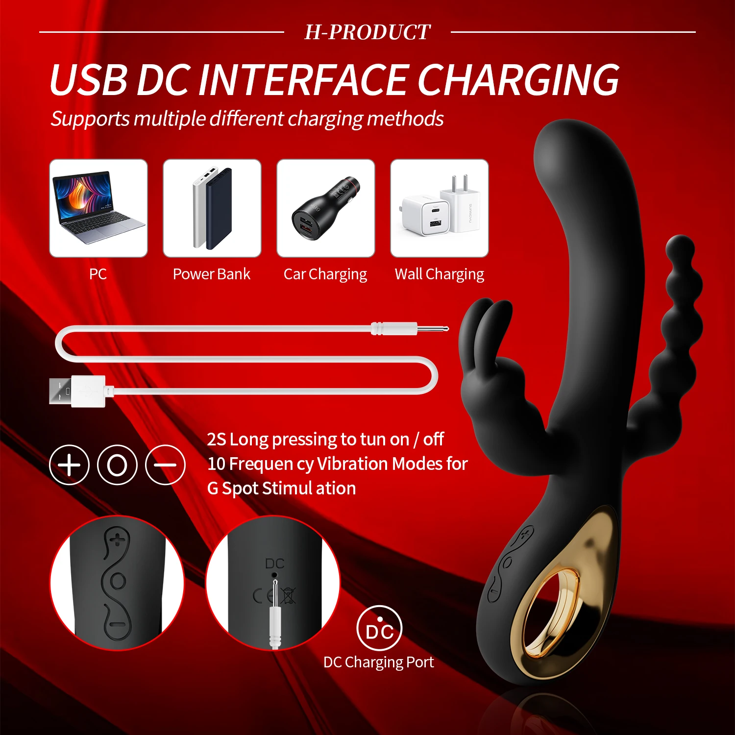 New Rabbit  G Spot Vagina Anal Plug Triple Vibrator 10 Strong Speed Vibration G-point Stimulator Dildo Female Sex Toy Shop 18