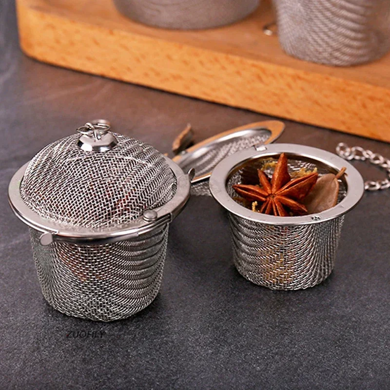 304 Stainless Steel Tea Coffee Stew Spice Soup Herbal Sieve Infuser Reusable Seasoning Bag Ball Kitchen Filter Sachet with Chain