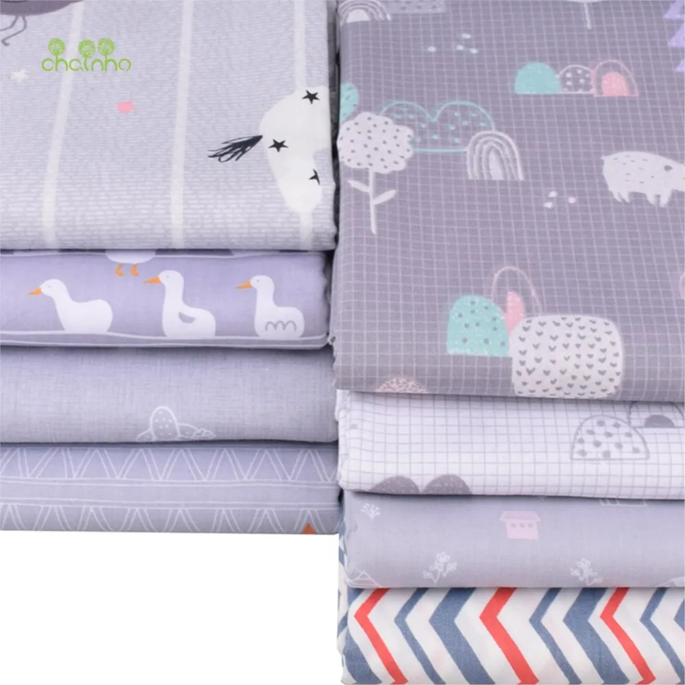 Chainho,Printed Twill Weave Cotton Fabric,Patchwork Cloth,DIY Sewing Quilting Material,Gray Cartoon Serie,8 Designs,2 Size,QC345
