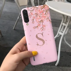 Cute Initial Letters Silicone Couple Phone Case - Soft Protective Cover for Xiaomi Mi A3 (Letter - pink - S)