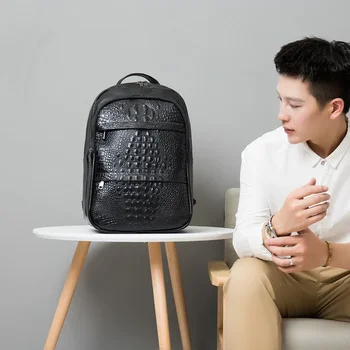 2026 New Cow Genuine Leather Men Backpack Alligator Real Natural Leather Student Boy Luxury Brand Large Computer Laptop Bags 1