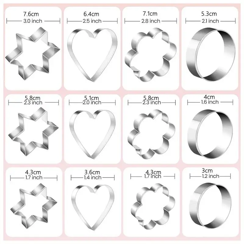 12pcs Metal Cookies Cutters Set Creative Star Cookie Cutter Round/Heart/Flower Shaped Egg Molds Indoor Outdoor Baking Tools