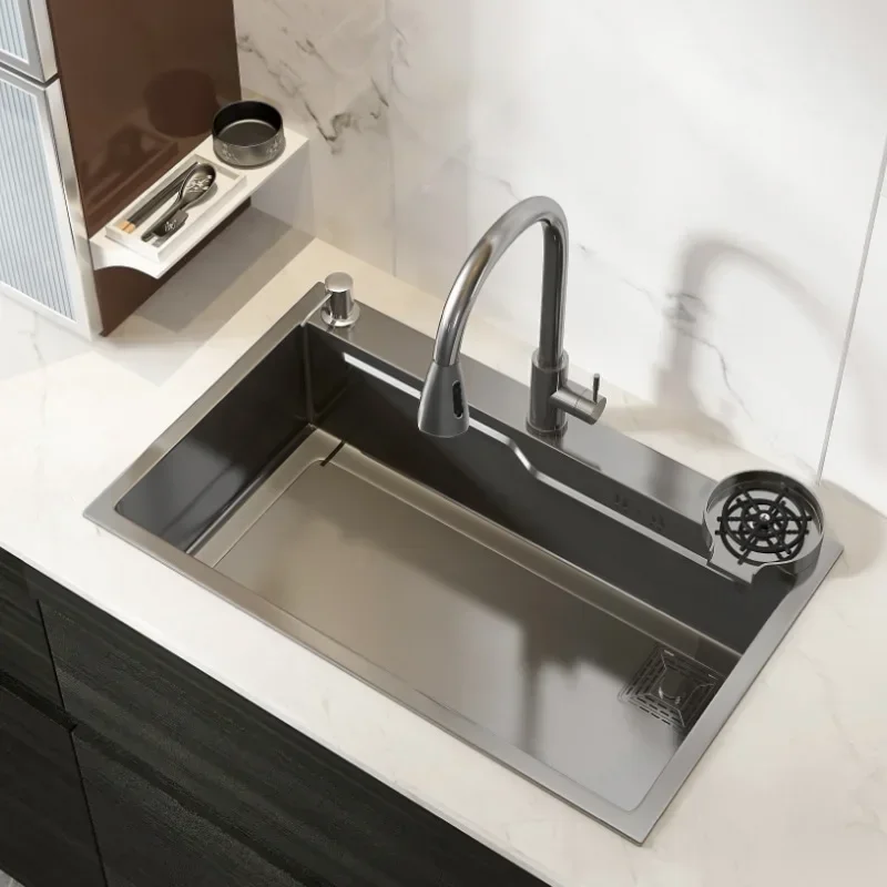 Kitchen Nano Coating 304 Stainless Steel Large Groove Square Sink Vegetable Washing Basin Topmount Workstation Drainage Set