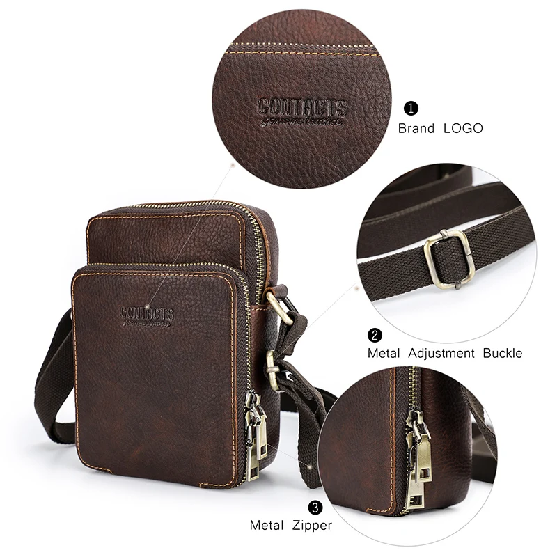 CONTACT'S Genuine Leather Men Mini Crossbody Messenger Bags