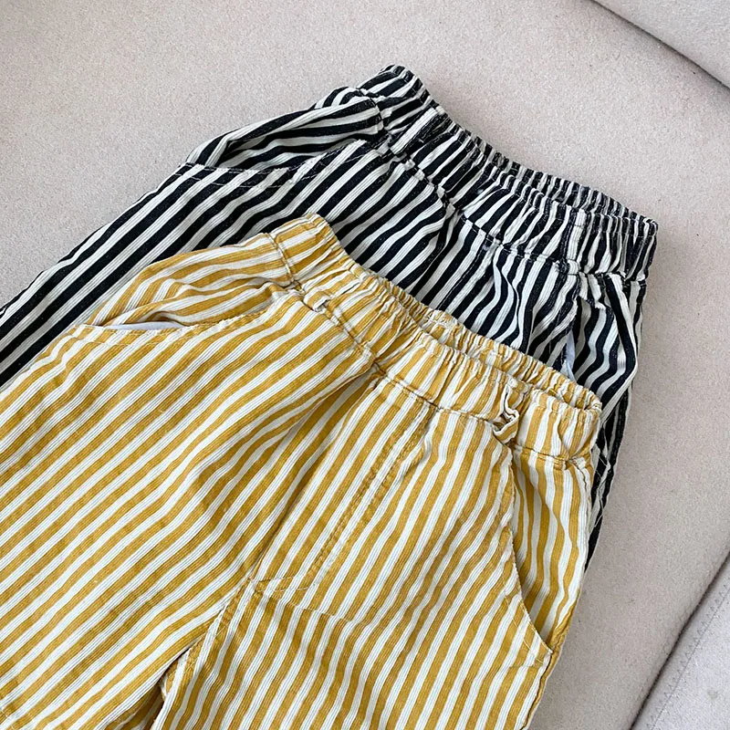 Summer Kids Clothes Stripe Girls Shorts Corduroy Elastic Boys Pants