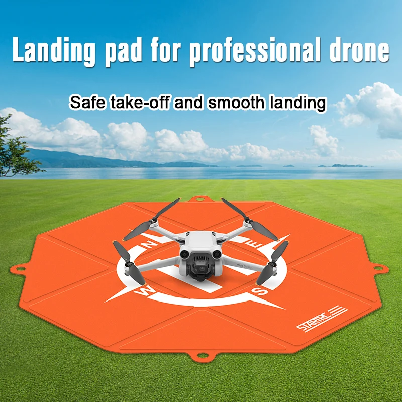 Drone DJI Mini se posant sur le tapis d'atterrissage octogonal STARTRC.