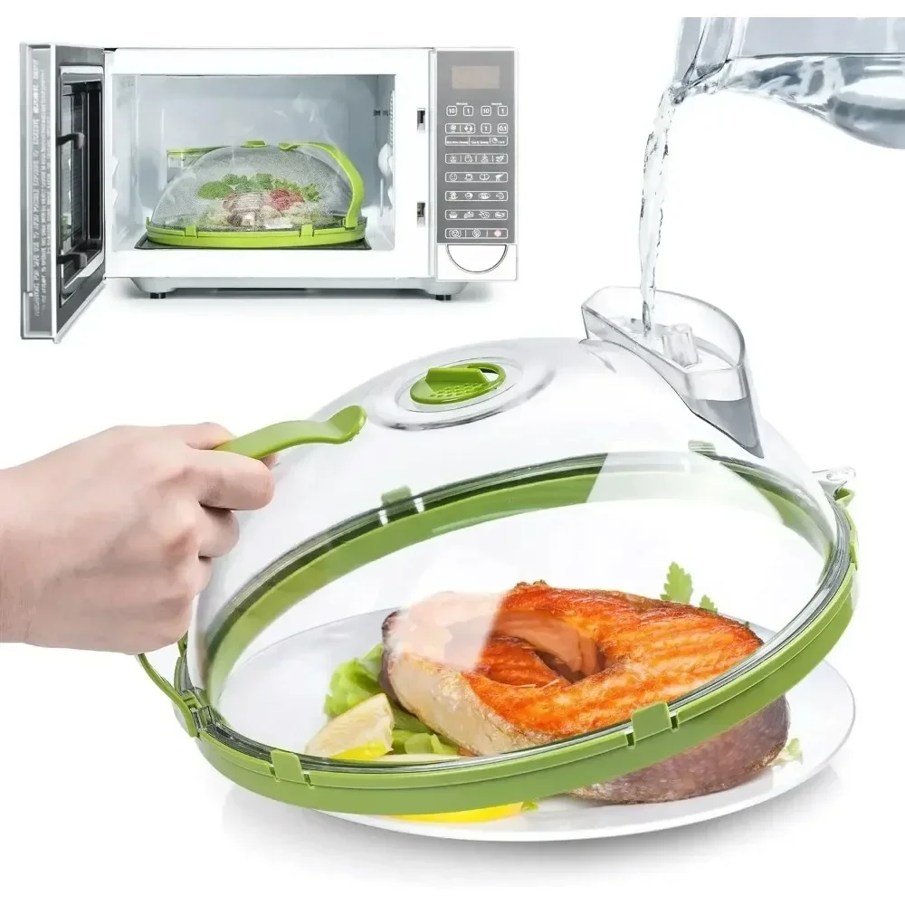 Microwave Food Cover Microwave Cover for Food Clear Microwave Splatter Cover with Water Steamer and Handle 10 Inch Plate Covers Kitchen Gadgets