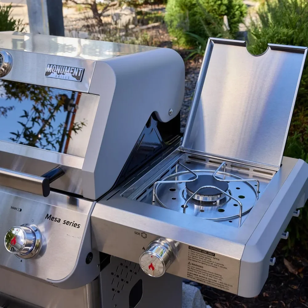 Outdoor  Stainless Steel 3 Burner Propane Gas Grill, with Side Burner and Knob Controls, 48,000 BTU Patio Garden Grill 3