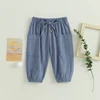 Cotton Linen Casual Baby Pants Toddler Boys Girls Casual Bottom Summer Autumn Solid Drawstring Button Children Pockets Trousers 5