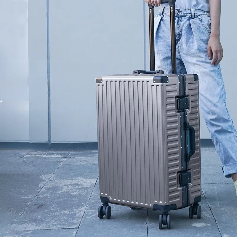 Suitcase Aluminum Frame Luggage Retro Men's Trolley Case 20inch boarding box suitcases on wheels Women's bags for travel luggage