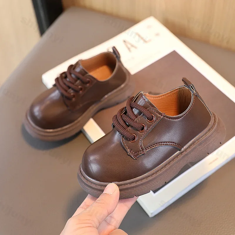 New Boys Formal Shoes Girls Leather Shoes for School Party Wedding Lace-up Kids Oxfords Classic Fashion Soft Breathable Flats