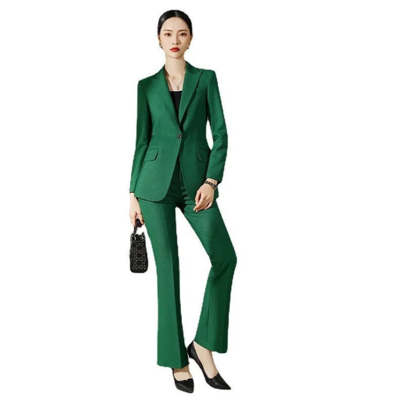 

Purple Suits Women Autumn New Temperament High End Professional Long Sleeve Slim Blazer And Pants Office Ladies Work Wear Green