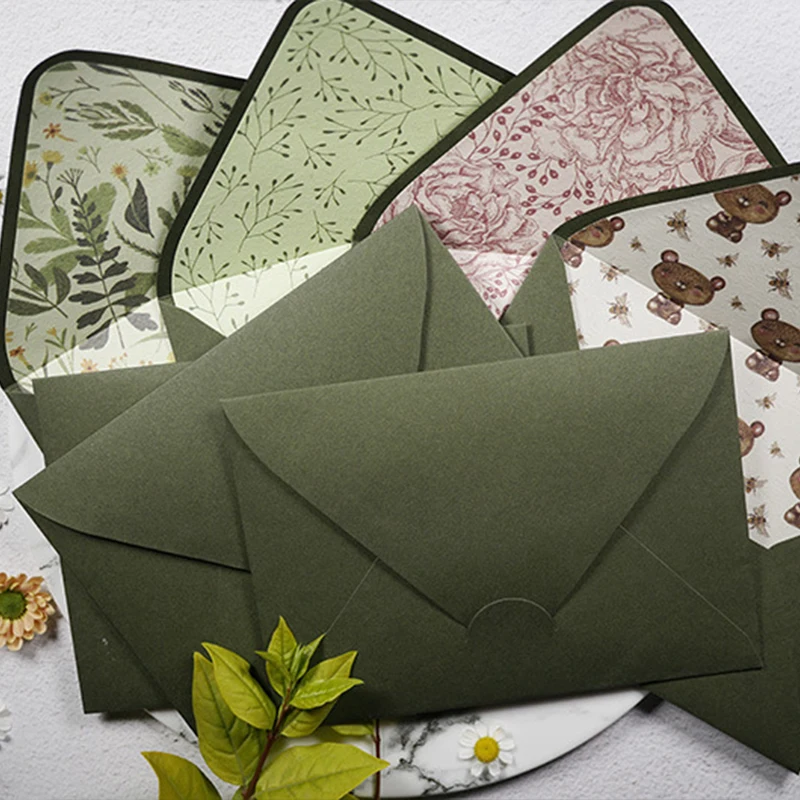 10pcs/lot Avocado Green Series Vintage Envelopes Wedding Invitations Printing Lining Envelopes Invitation Stationary