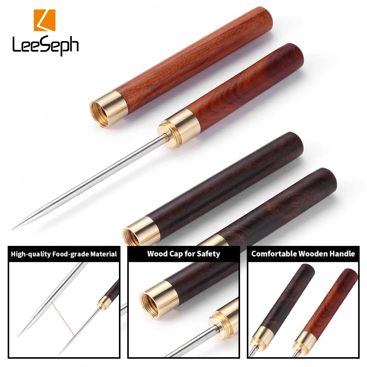 Leeseph Stainless Steel Ice Pick with Safety Cover Non-slip Wooden Handle Easy Grip Breaking Ice Tool bar tools,ice pick For Kitchen Bars