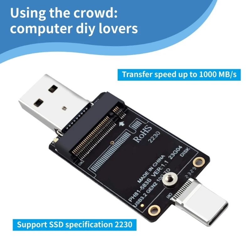 JMS583 M.2 NVME SSD Adapter M.2 to USB A Type C Converter Support SSD 2230
